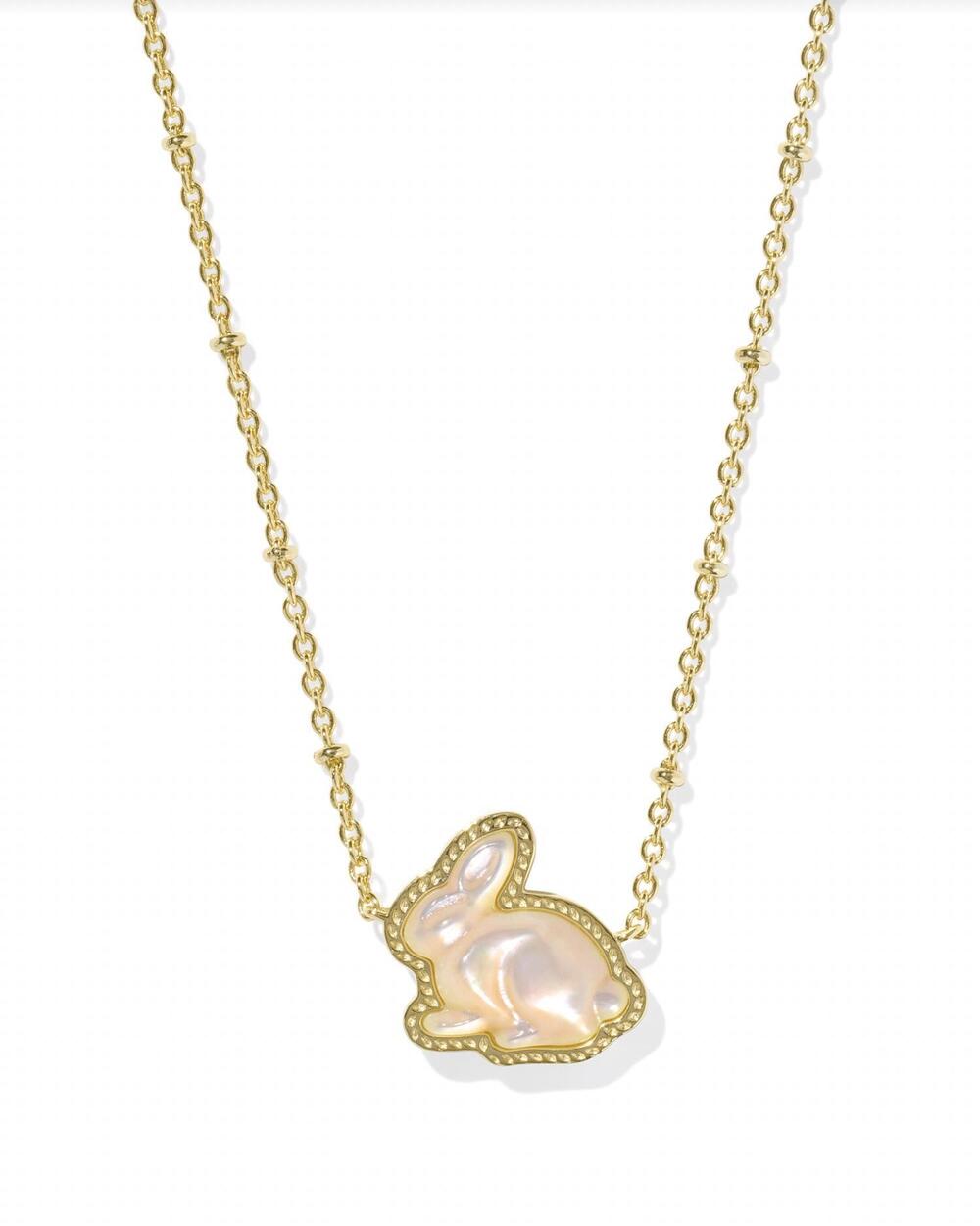 NEW KENDRA SCOTT women's bunny short pendant necklace in taupe mother of pearl